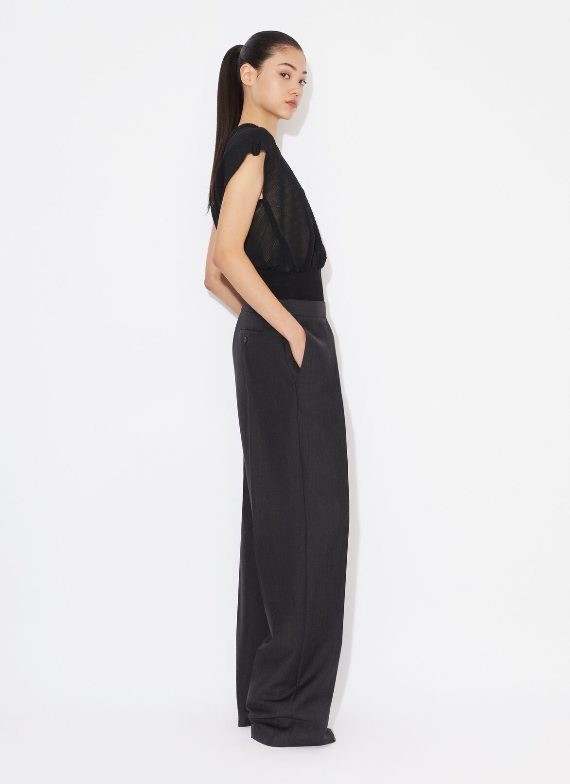 TAILORED TROUSERS WITH KNIT BAND ALAÏA DARK GREY TAILORED TROUSERS WITH KNIT BAND